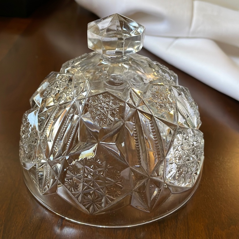 Vintage cut clear glass dome lid part